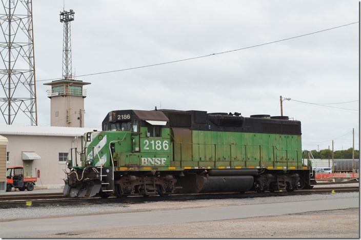 BNSF GP38 2186 is ex-BN nee-Penn Central. E Thomas AL.